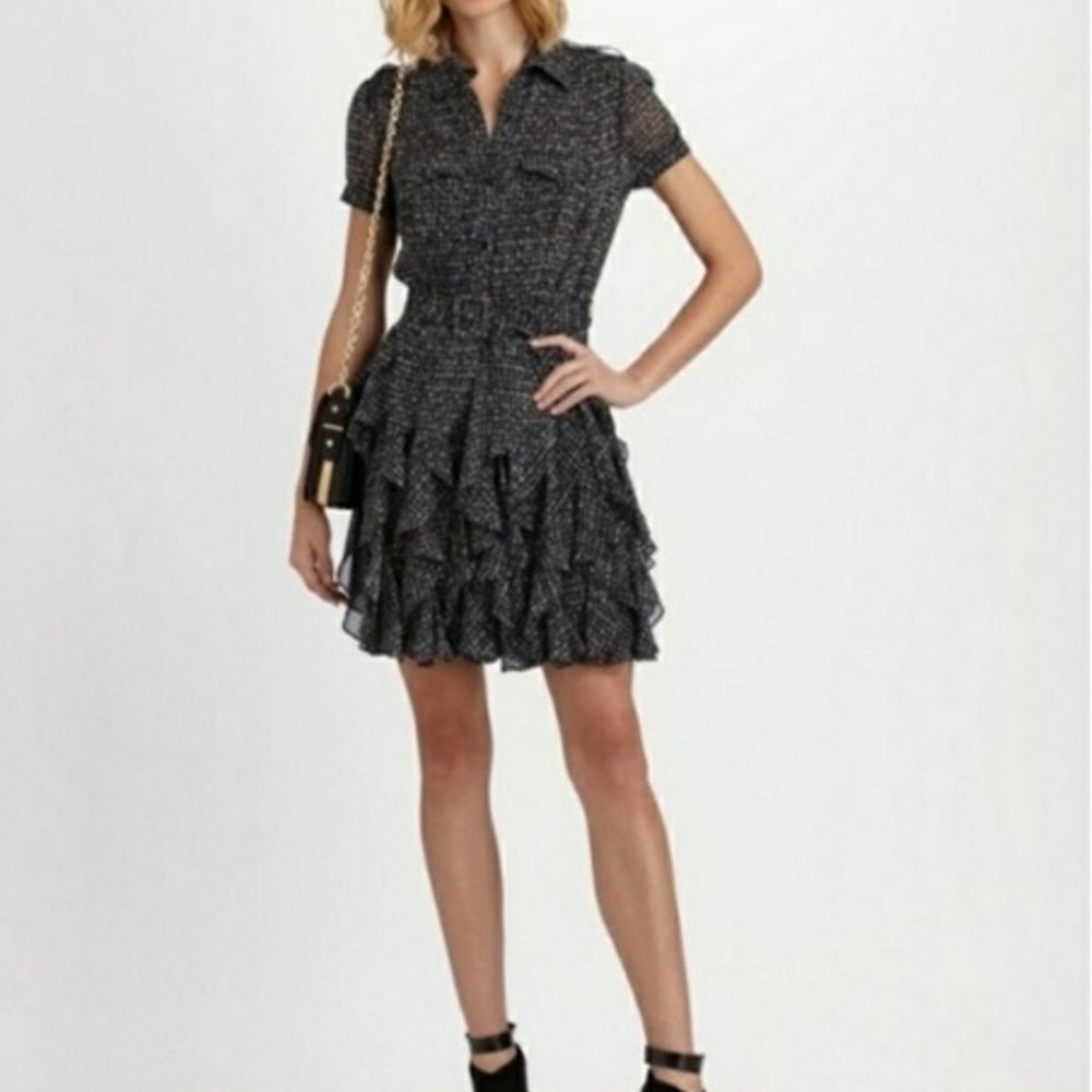 Rachel Zoe Joplin 100% Silk Ruffle Short Sleeve Dress Grey Size 8